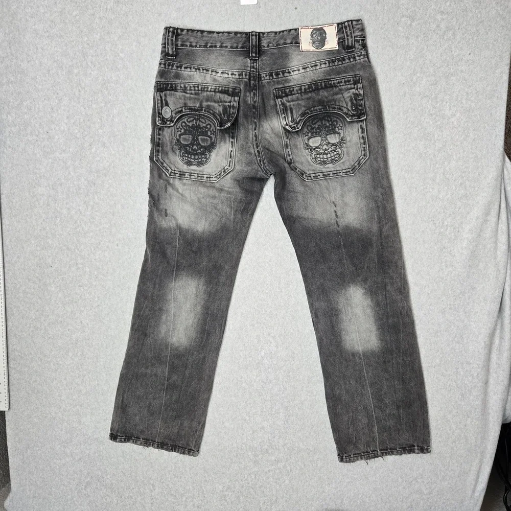 Laguna Beach Jeans Co Men Jeans 32X32 Gray Denim Y2K Embroidered Skull 30